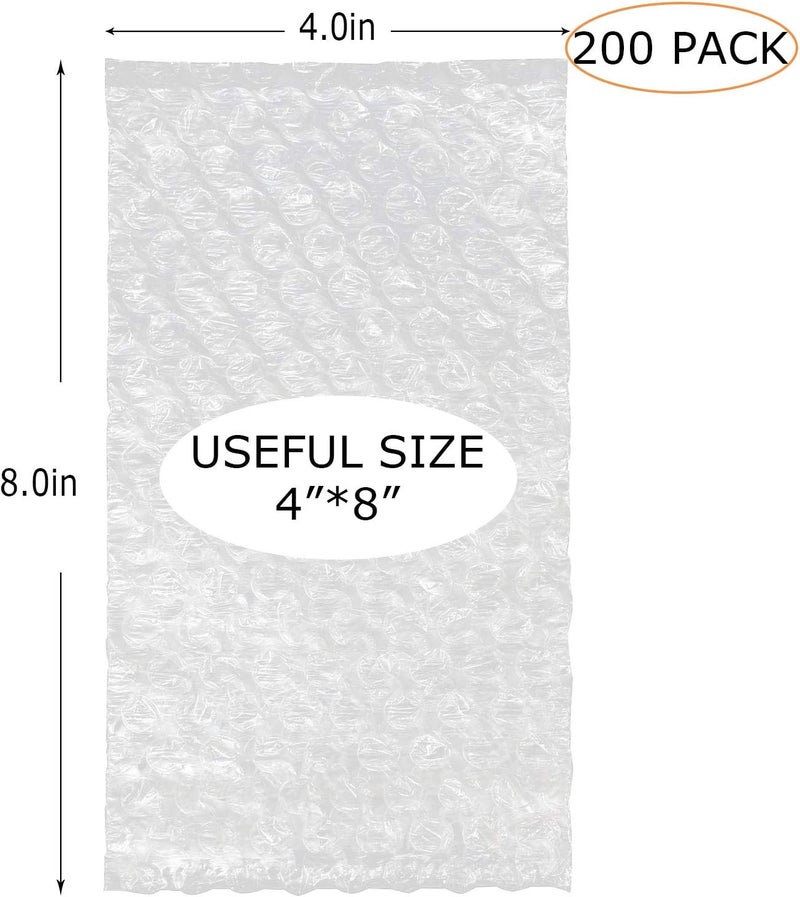MIVIDE 200 Pack 4x8 Inch Bubble Cushion Wrap Bags for Shipping Packing Small Clear Bubble Out Pouches Double Walled Bubble Cushioning Bags for Moving Storage - Image 1